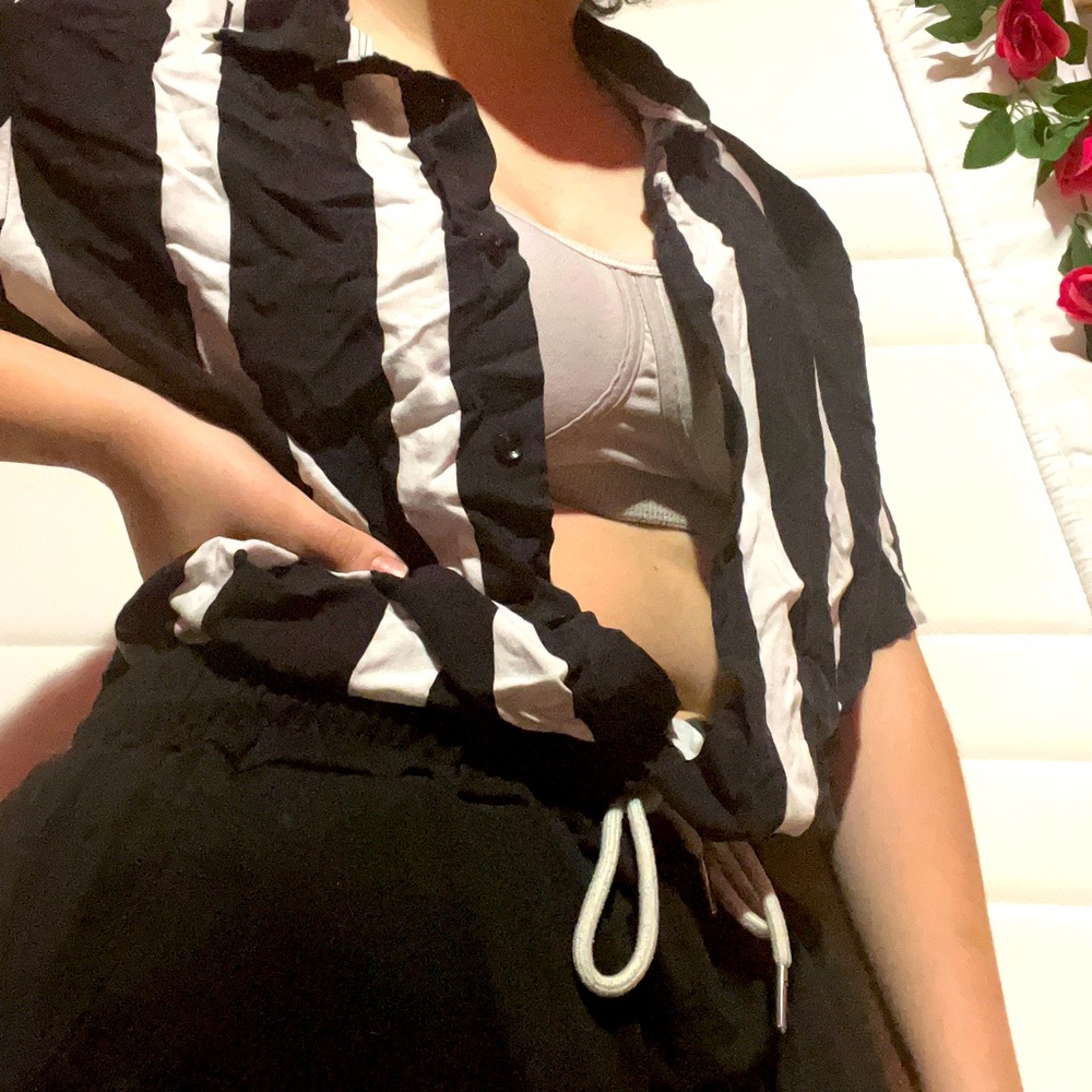Black and White Striped Button Down